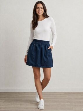 Fidelity Tahara Pull-on Denim Skirt Navy Elastic-Waist Circle Skirt